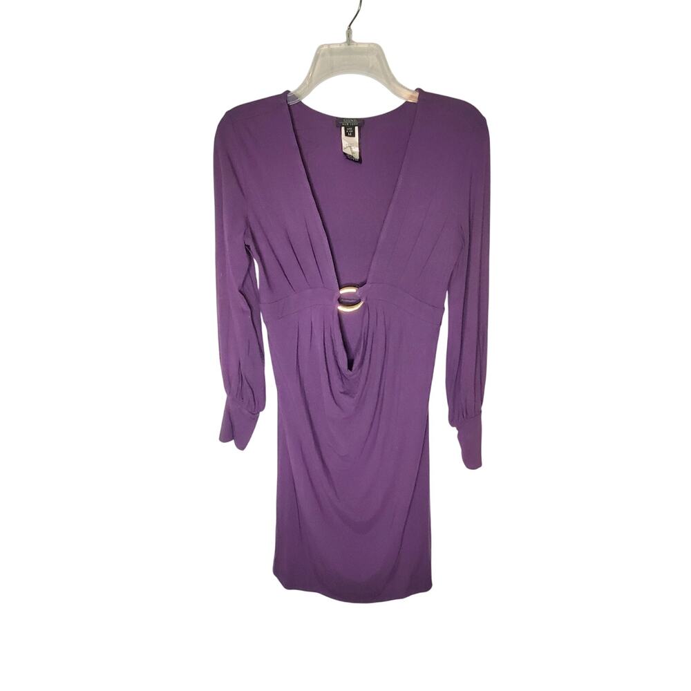 Shine New York Purple Dress deep V-neck and Gold embellishment  Size  M  Y2k